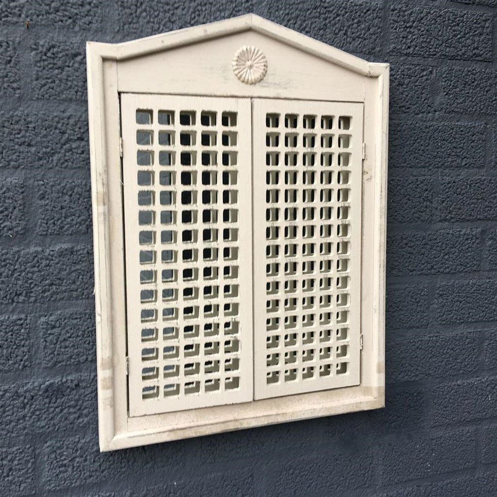 Grote houten spiegel in old-white met 2 deurtjes, prachtig ! - Afbeelding 2