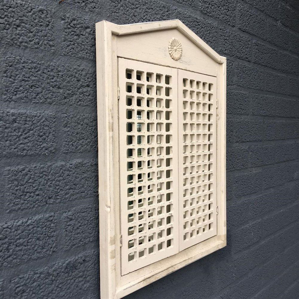 Grote houten spiegel in old-white met 2 deurtjes, prachtig ! - Afbeelding 3