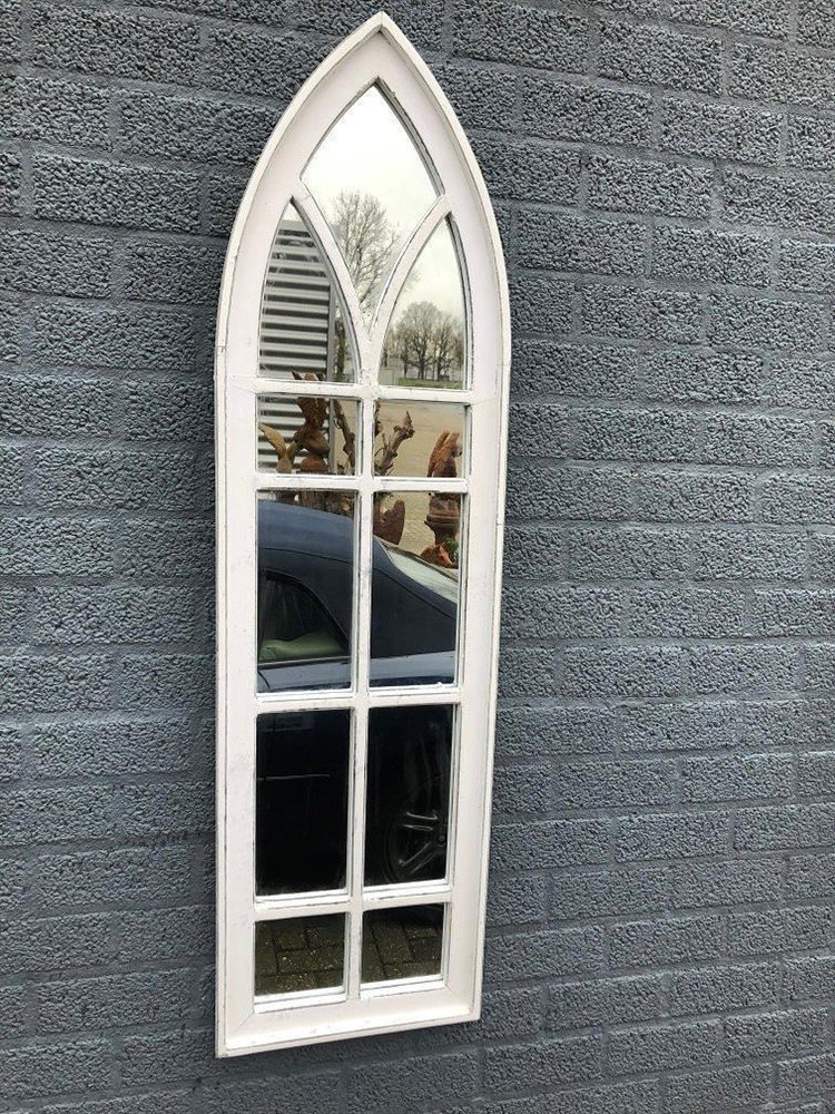 Grote tuin- kerk raam spiegel, houten frame white - nr. 1