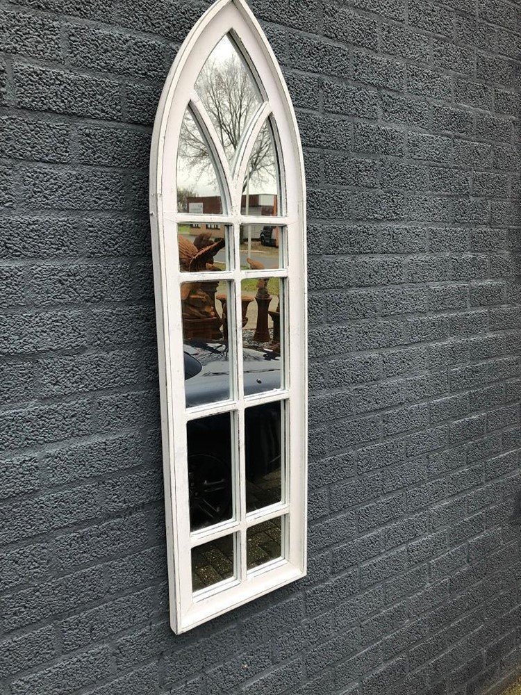Grote tuin- kerk raam spiegel, houten frame white - Afbeelding 3