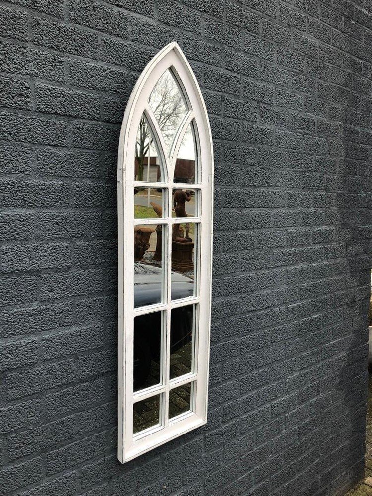 Grote tuin- kerk raam spiegel, houten frame white - Afbeelding 4