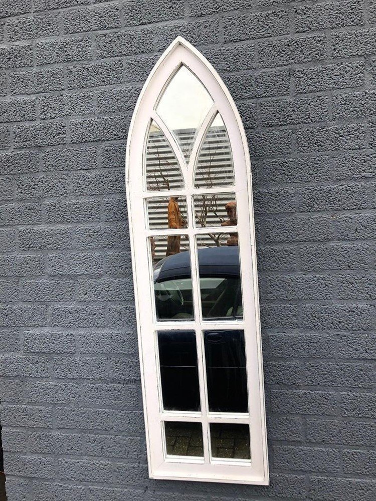 Grote tuin- kerk raam spiegel, houten frame white - Afbeelding 6