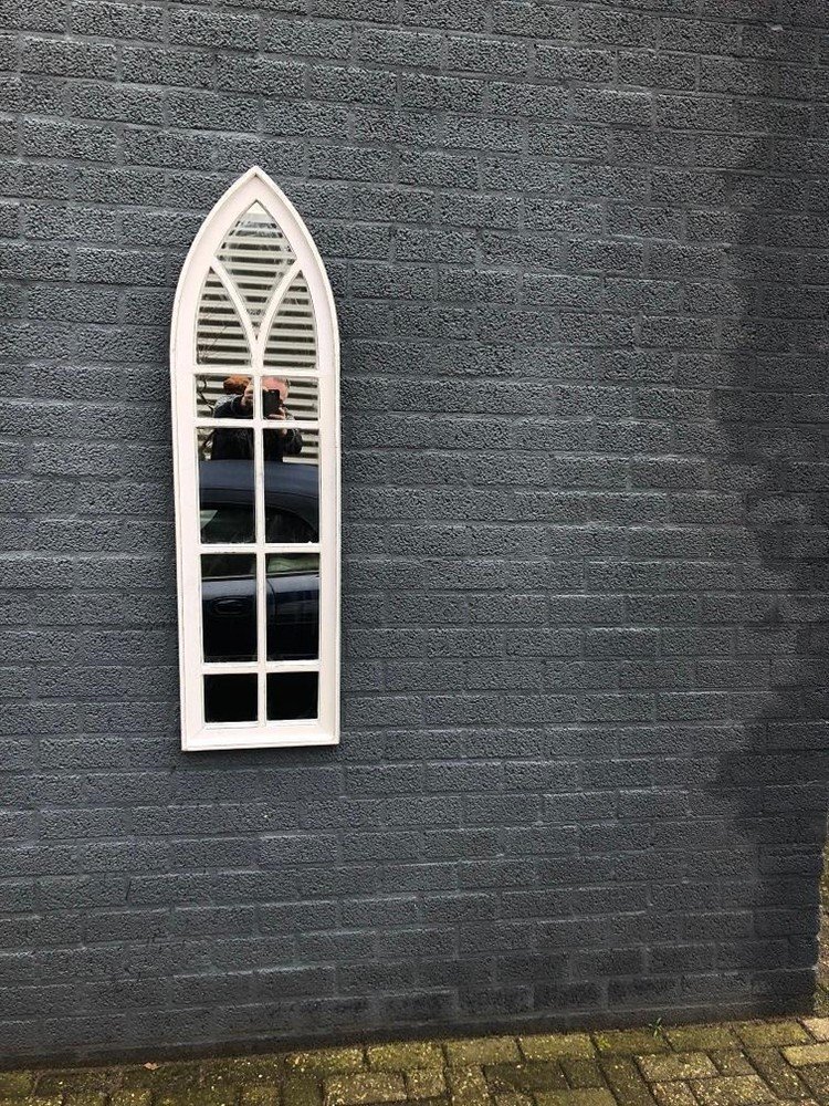 Grote tuin- kerk raam spiegel, houten frame white - Afbeelding 7