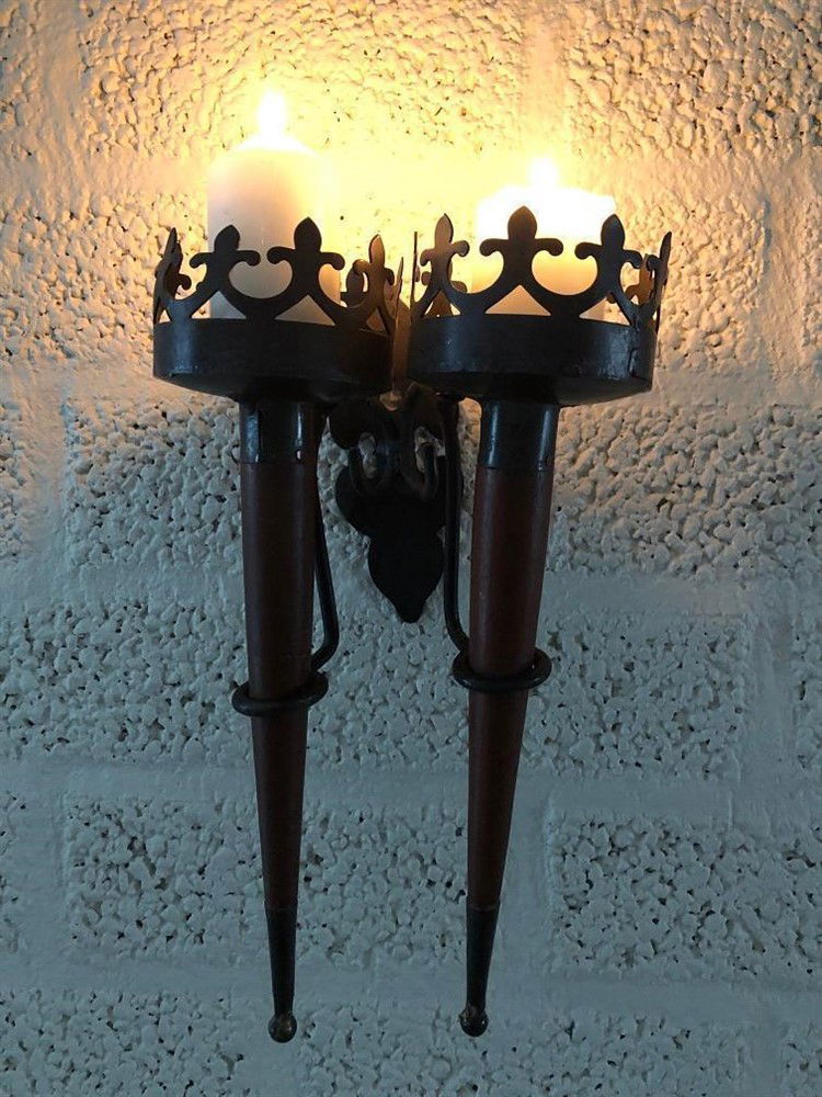 Kasteelfakkel dubbel als kaarsenkandelaar, koloniaal - nr. 1