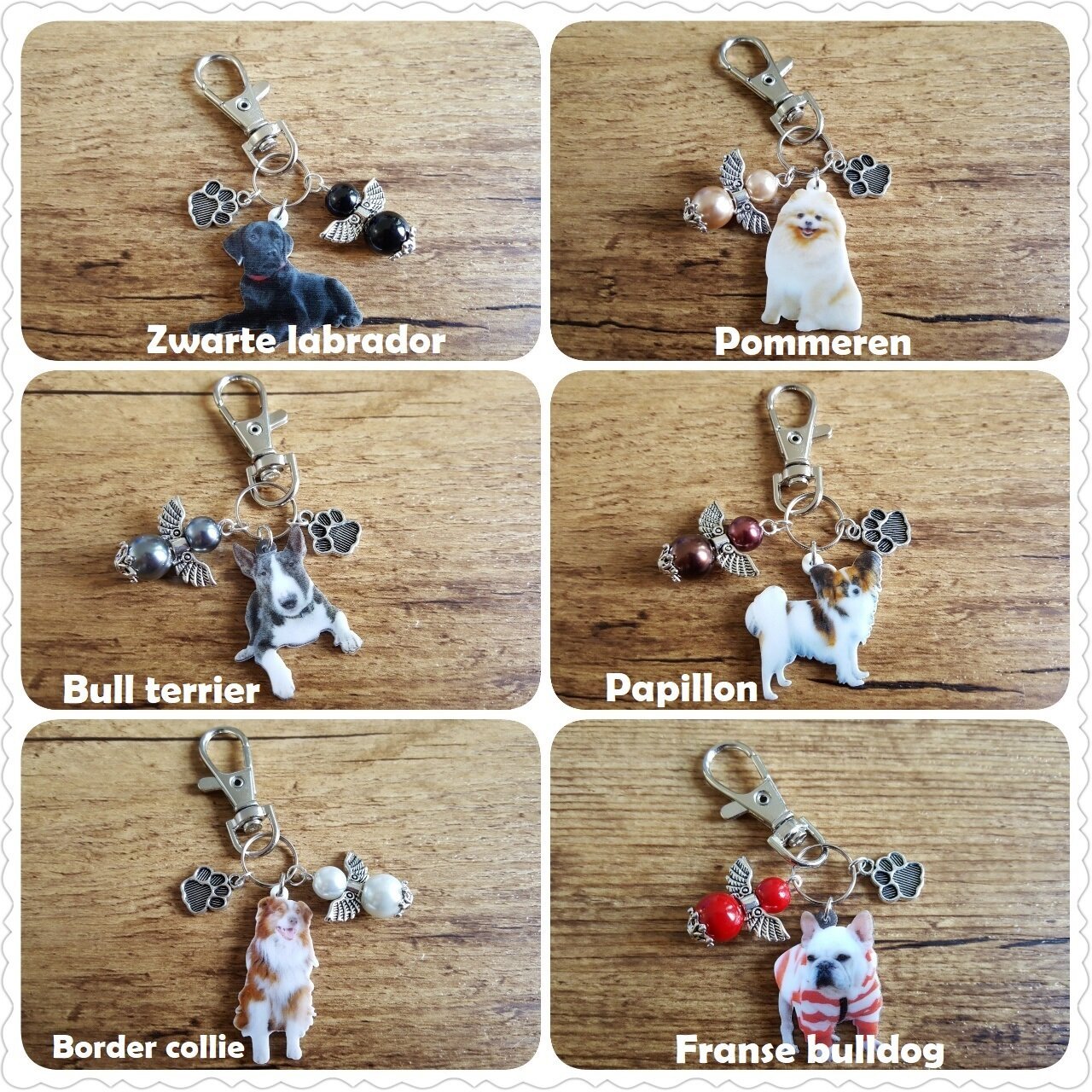 Sleutelhanger Basset met beschermengeltje bruin NIEUW - Afbeelding 3