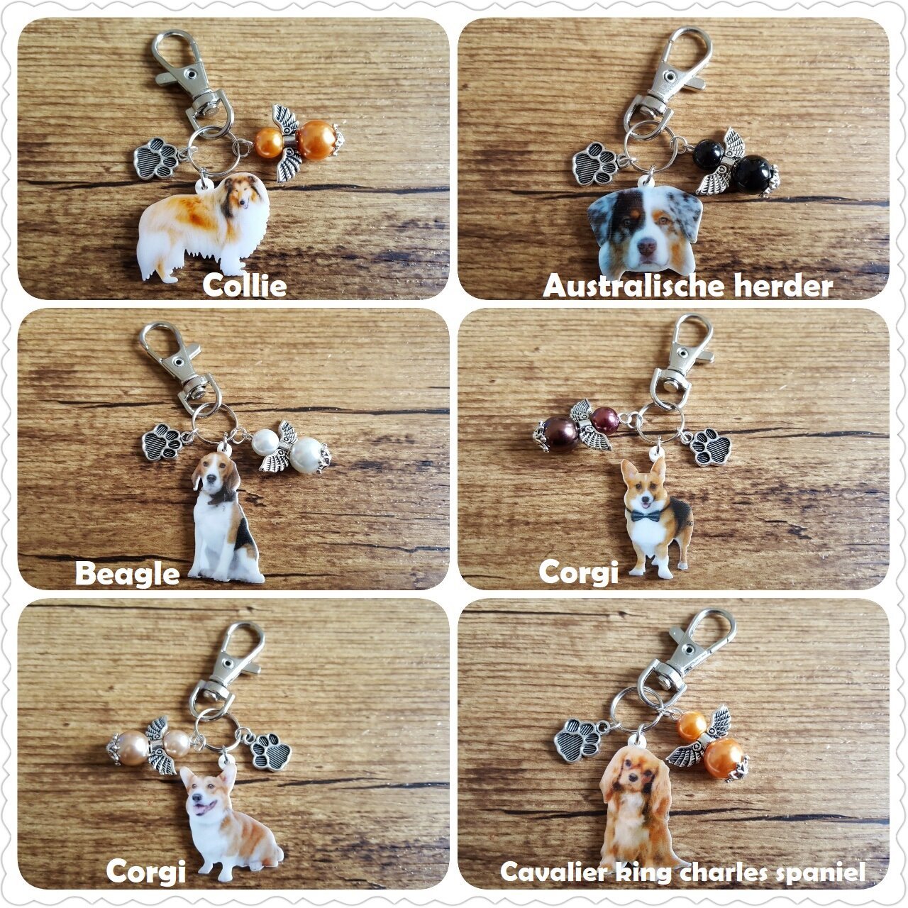 Sleutelhanger Basset met beschermengeltje bruin NIEUW - Afbeelding 4