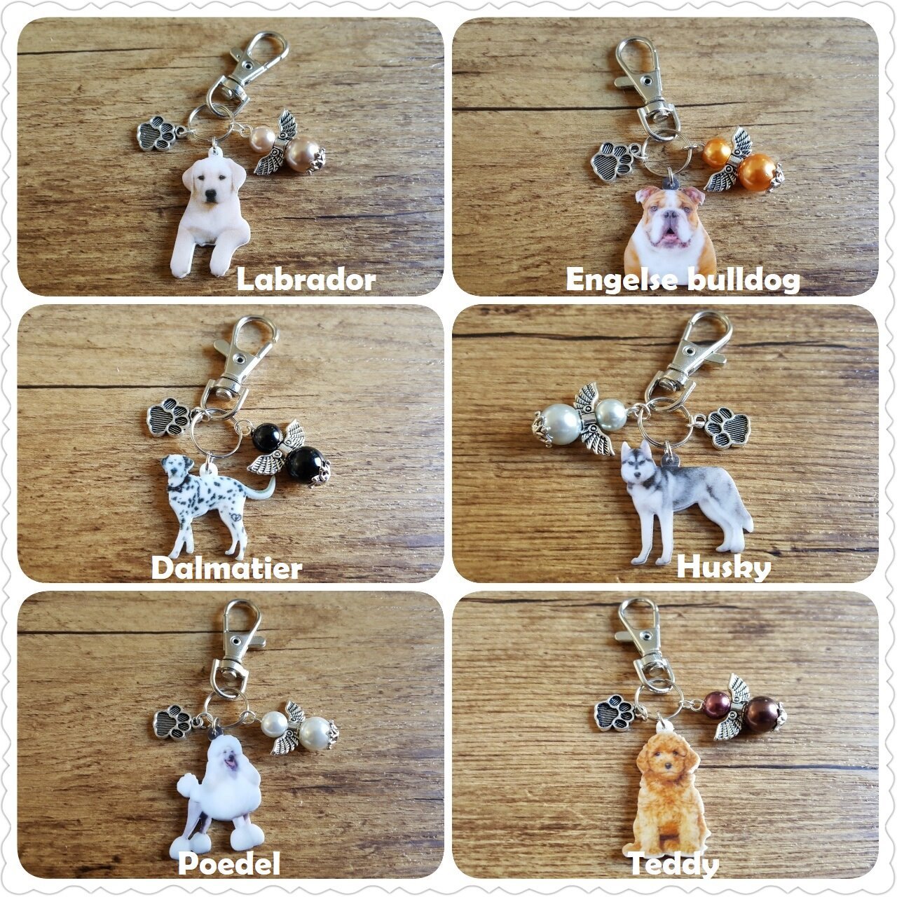 Sleutelhanger Basset met beschermengeltje bruin NIEUW - Afbeelding 6