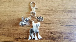 Sleutelhanger Chinese crested met beschermengeltje donkergrijs NIEUW