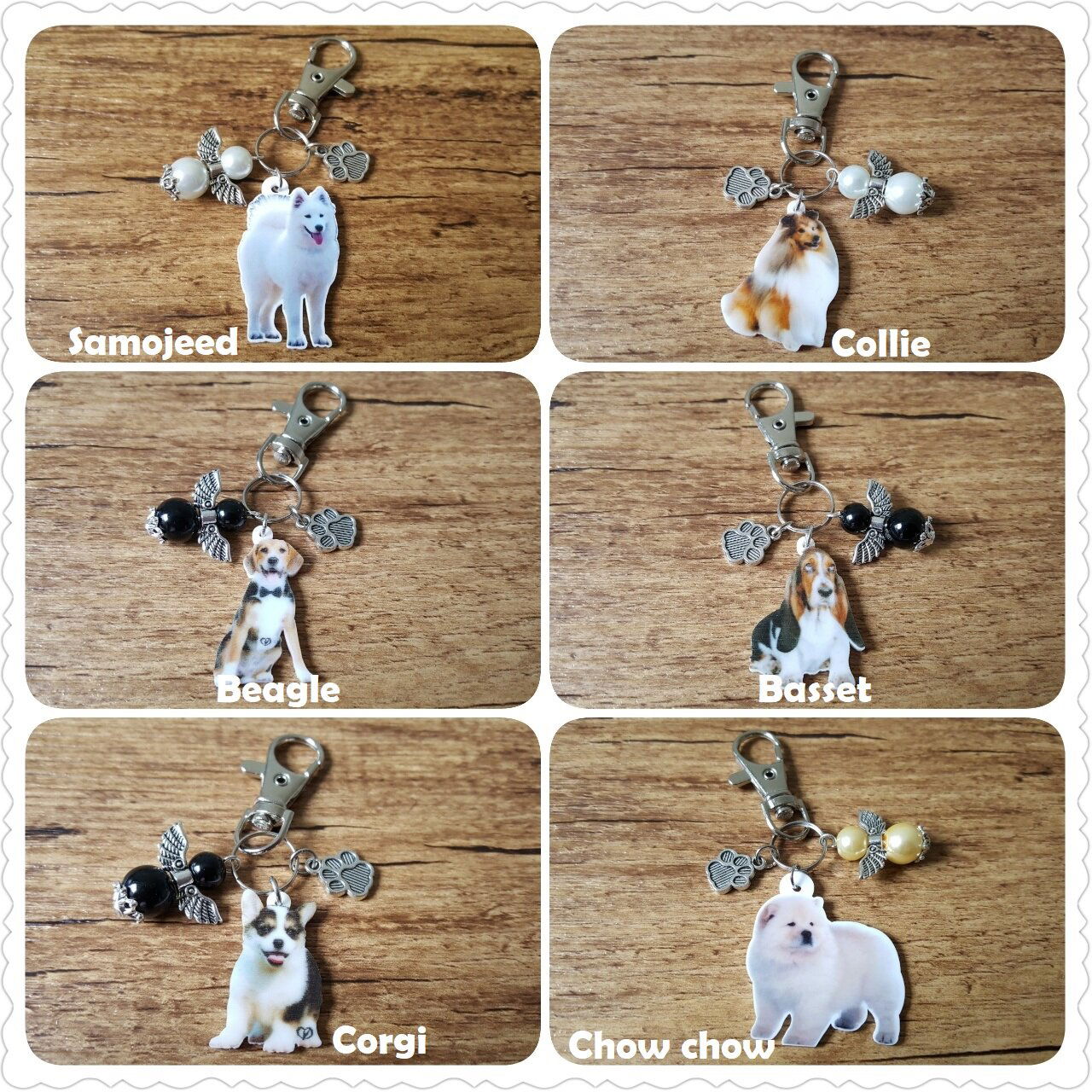 Sleutelhanger Siberische husky met guardian lucky angel wit NIEUW - Afbeelding 3