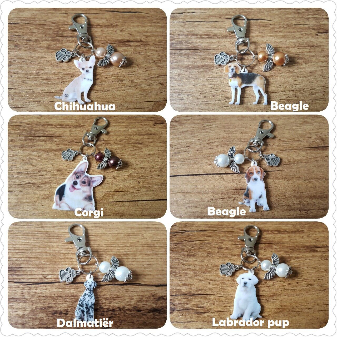 Sleutelhanger Siberische husky met guardian lucky angel wit NIEUW - Afbeelding 4