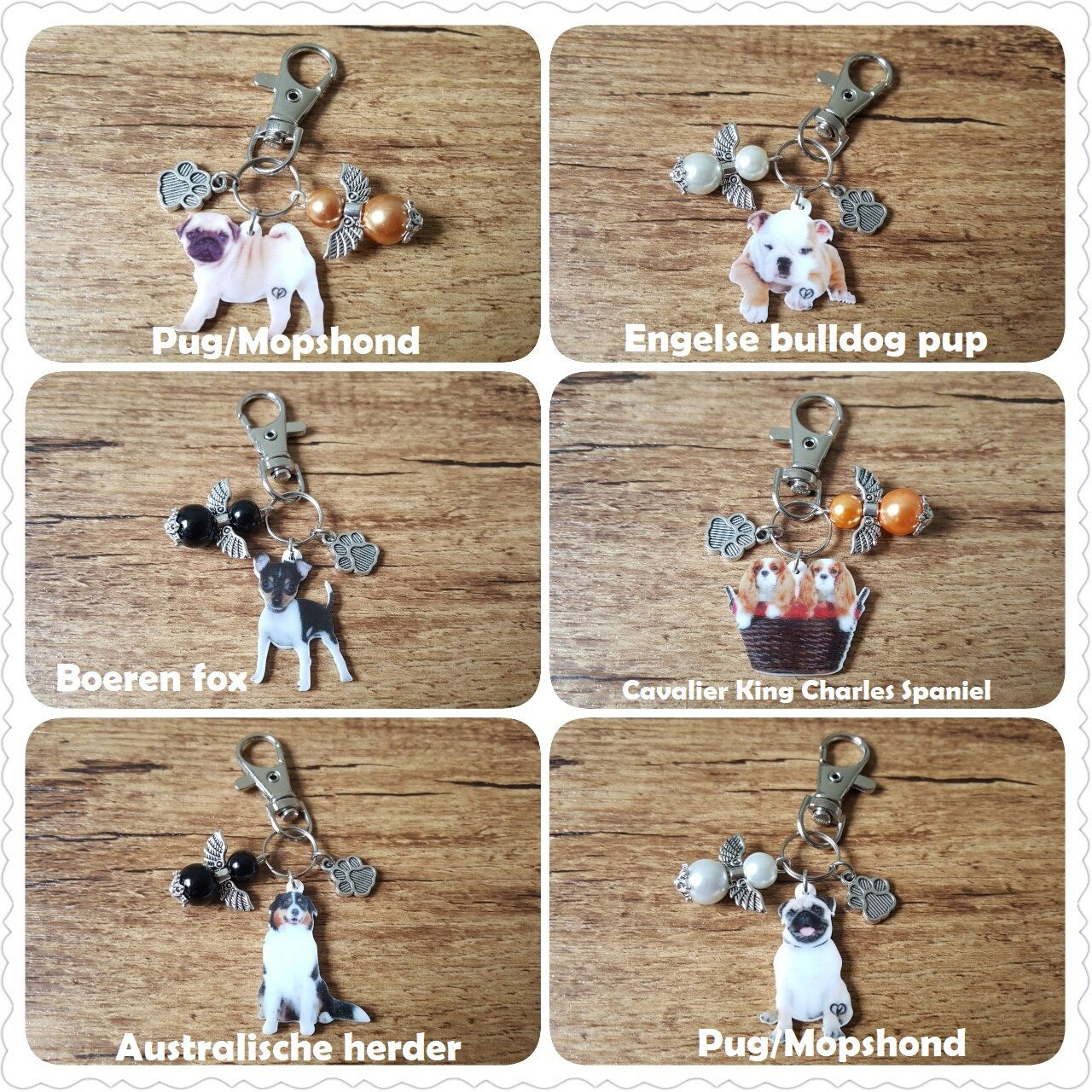 Sleutelhanger Siberische husky met guardian lucky angel wit NIEUW - Afbeelding 7