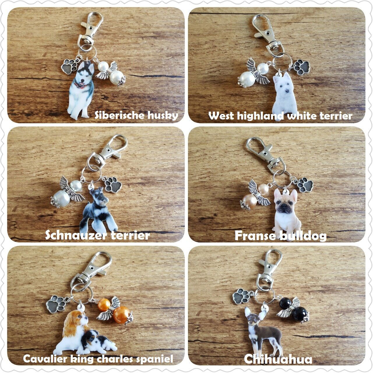 Sleutelhanger West highland white terrier met bescherm engeltje wit NIEUW - Afbeelding 3