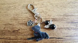 Sleutelhanger zwarte Labrador met geluks engeltje zwart NIEUW