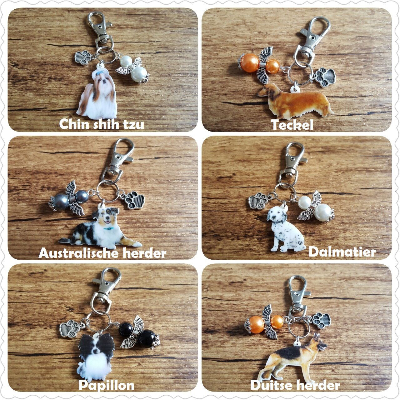 Sleutelhanger Pomeriaan Pommeren met beschermengeltje brons NIEUW - Afbeelding 3