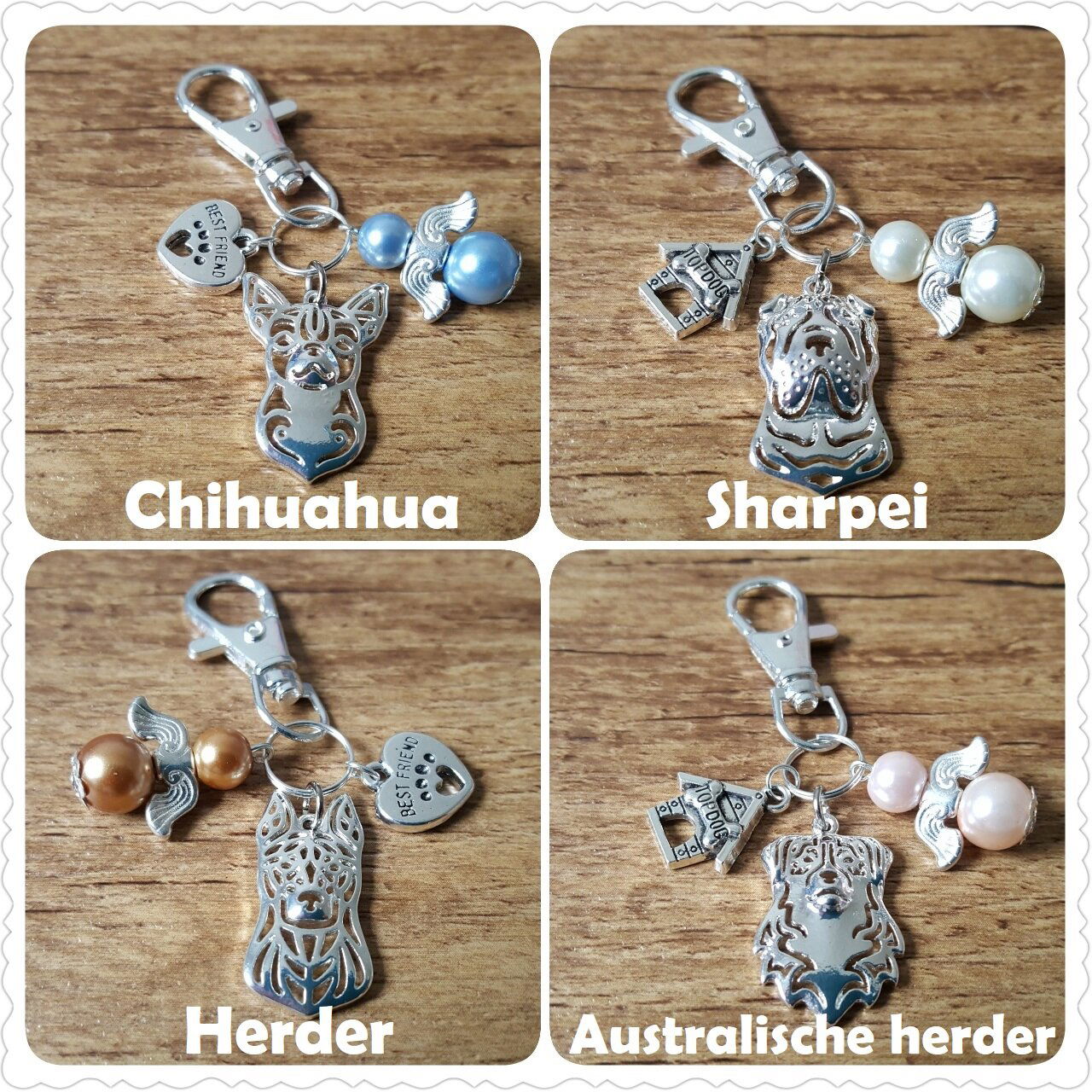 Sleutelhanger Amerikaanse Pitbull silver plated met bescherm engeltje NIEUW - Afbeelding 3