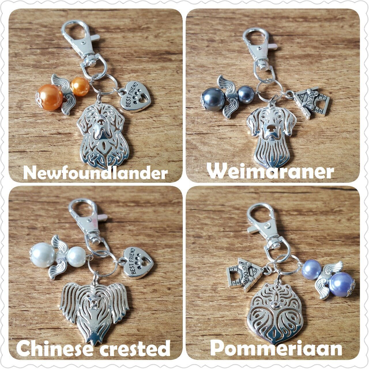 Sleutelhanger Amerikaanse Pitbull silver plated met bescherm engeltje NIEUW - Afbeelding 4