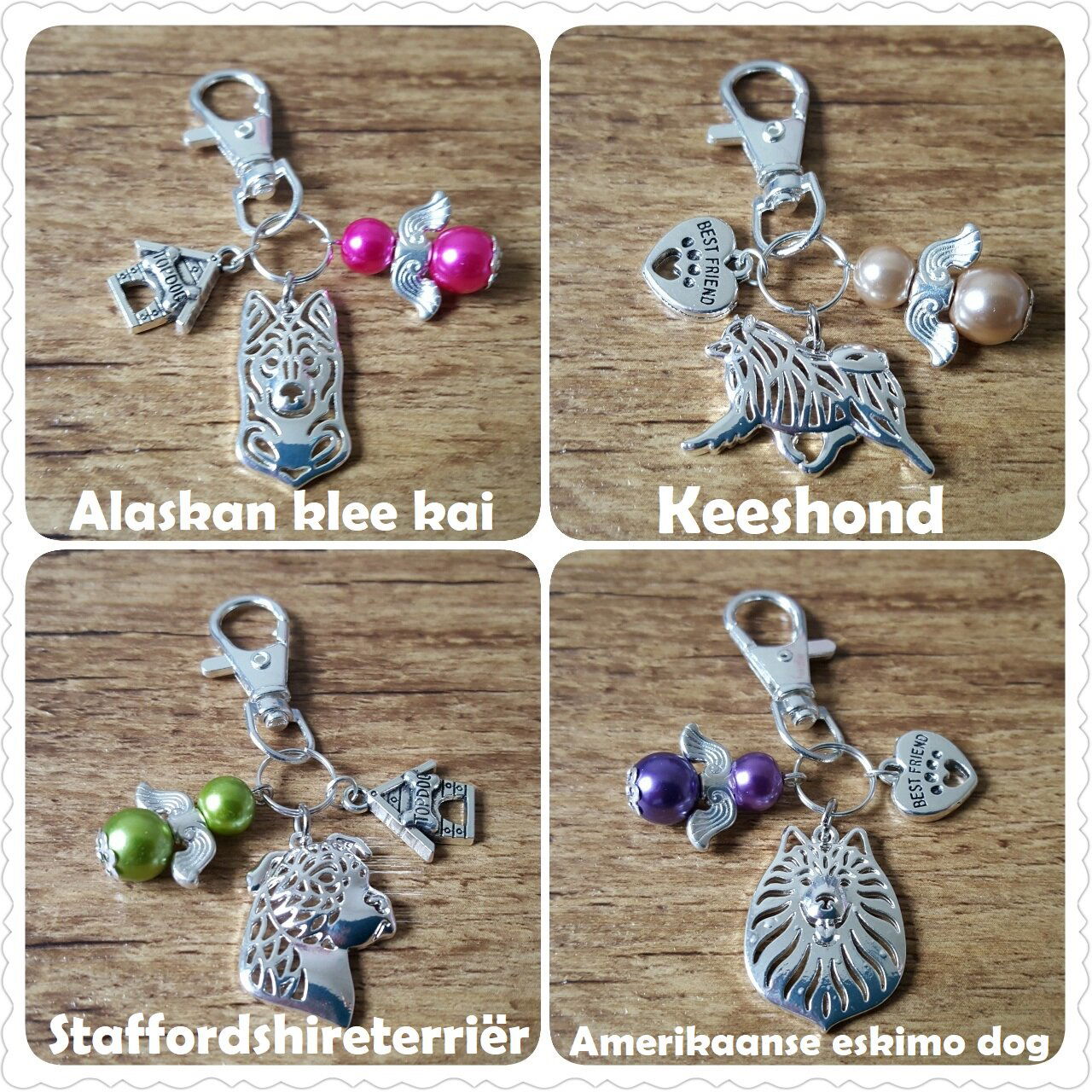 Sleutelhanger Amerikaanse Pitbull silver plated met bescherm engeltje NIEUW - Afbeelding 6