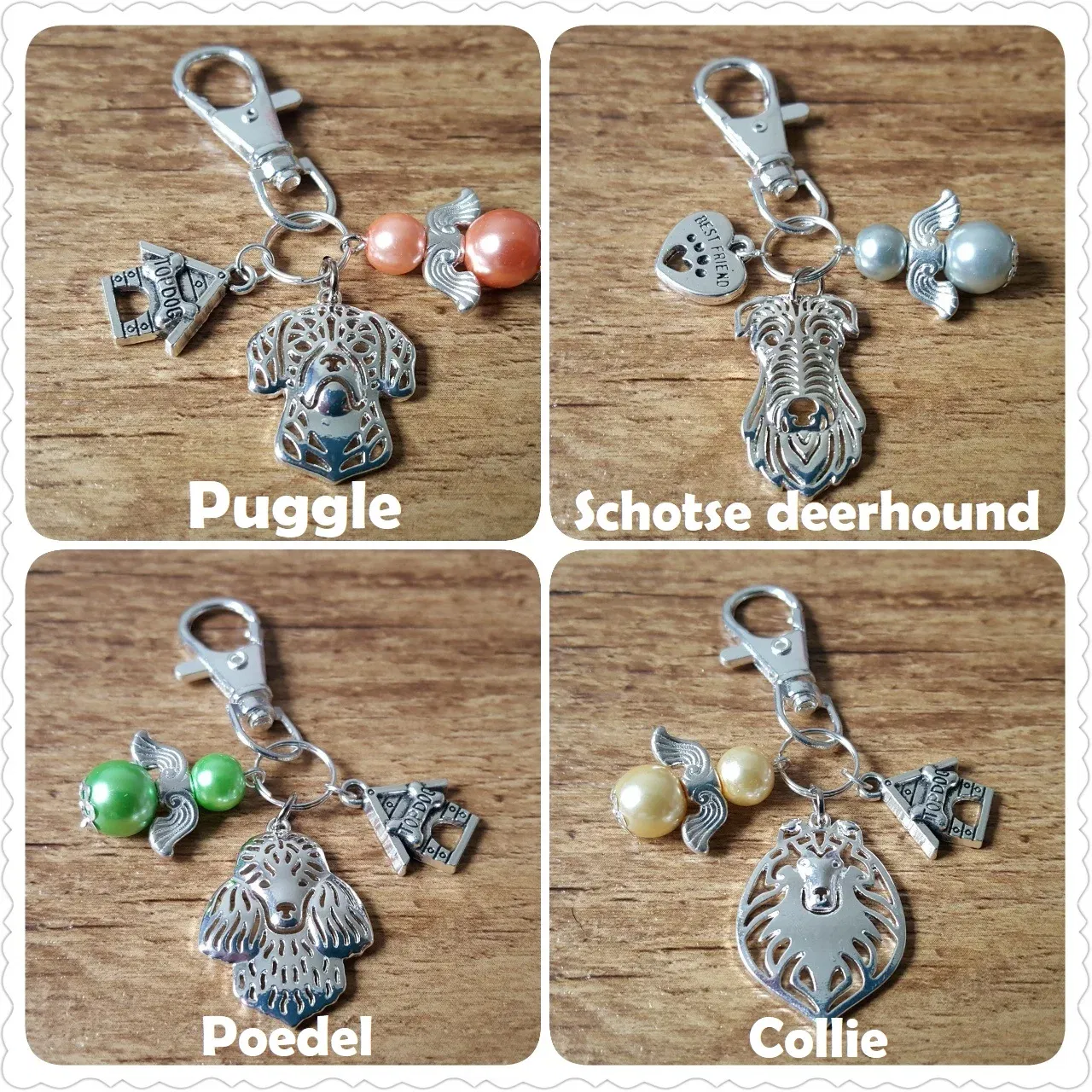 Sleutelhanger Franse bulldog silver plated met geluks engeltje NIEUW - Afbeelding 6