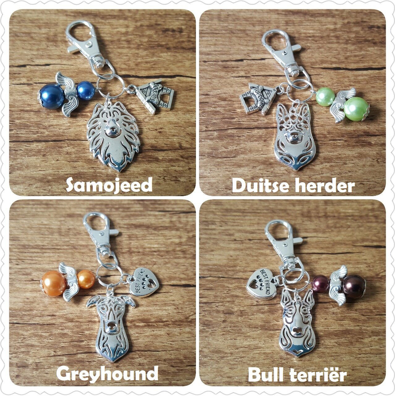 Sleutelhanger Finse lappenhond silver plated met guardian lucky angel NIEUW - Afbeelding 3