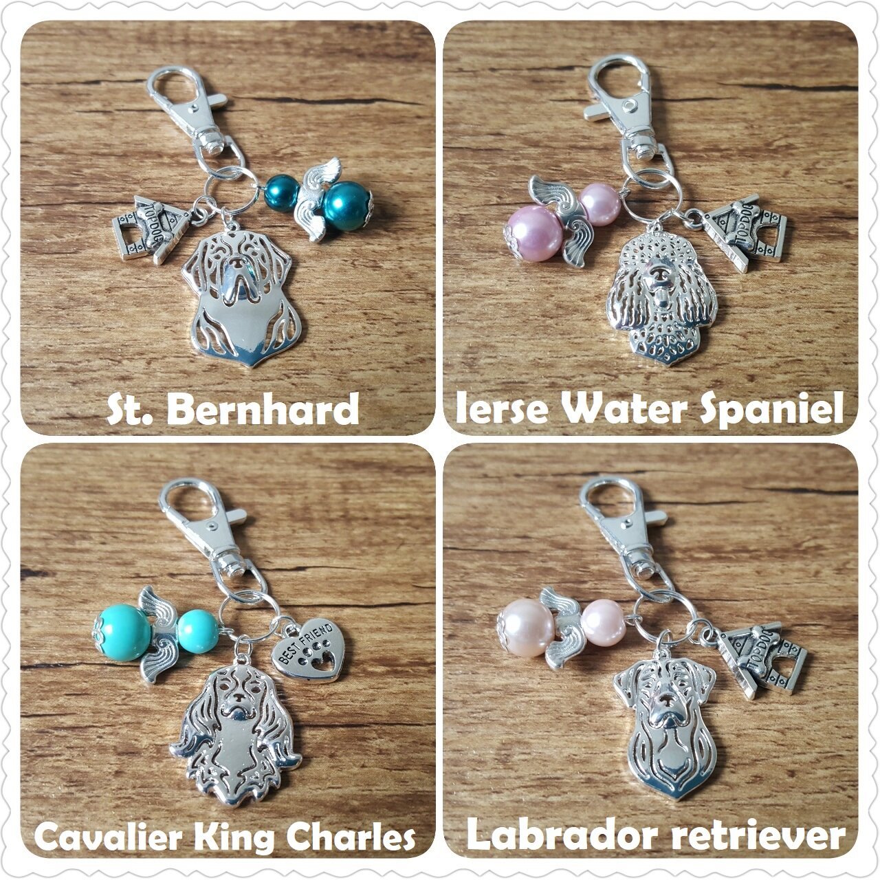 Sleutelhanger Finse lappenhond silver plated met guardian lucky angel NIEUW - Afbeelding 4