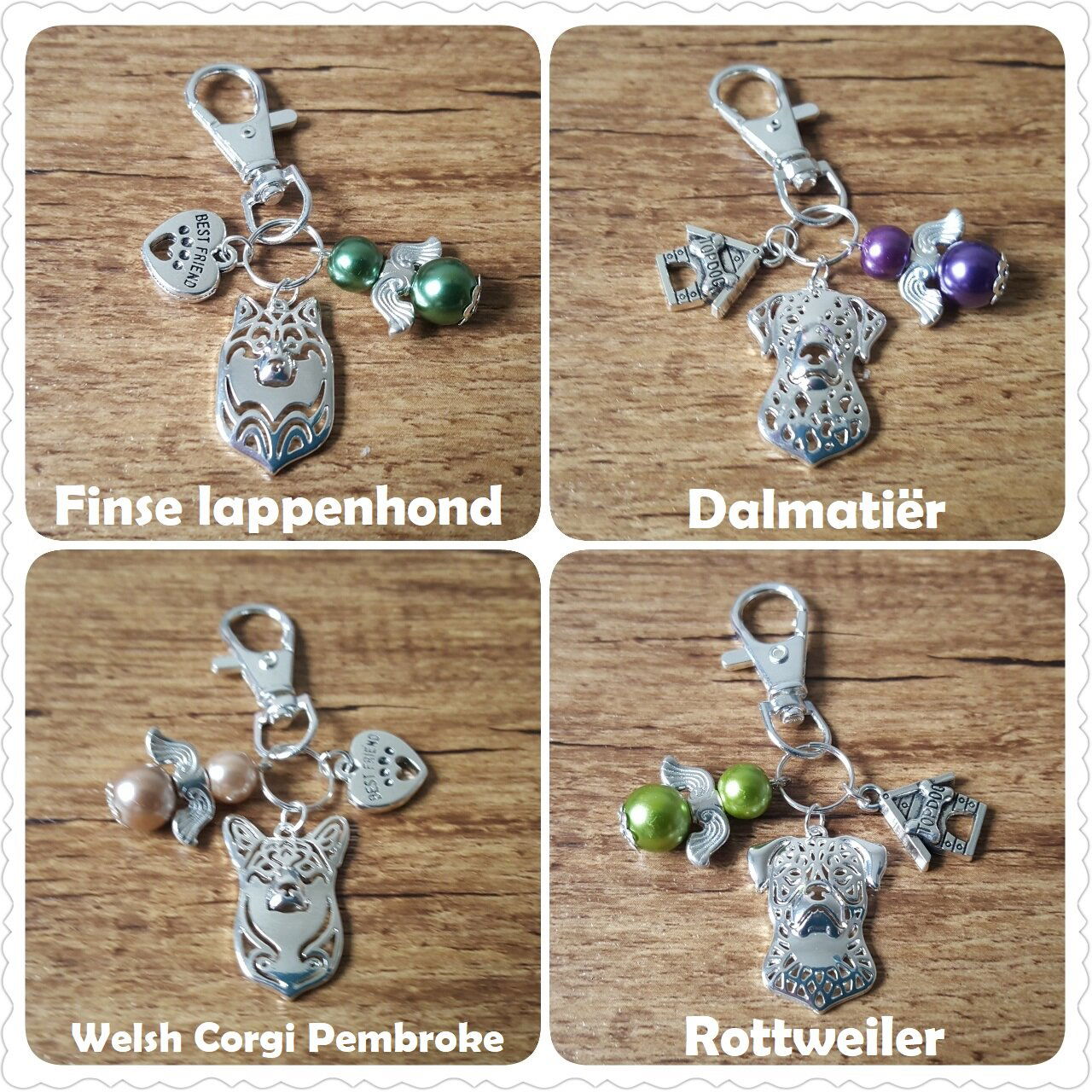 Sleutelhanger Finse lappenhond silver plated met guardian lucky angel NIEUW - Afbeelding 6