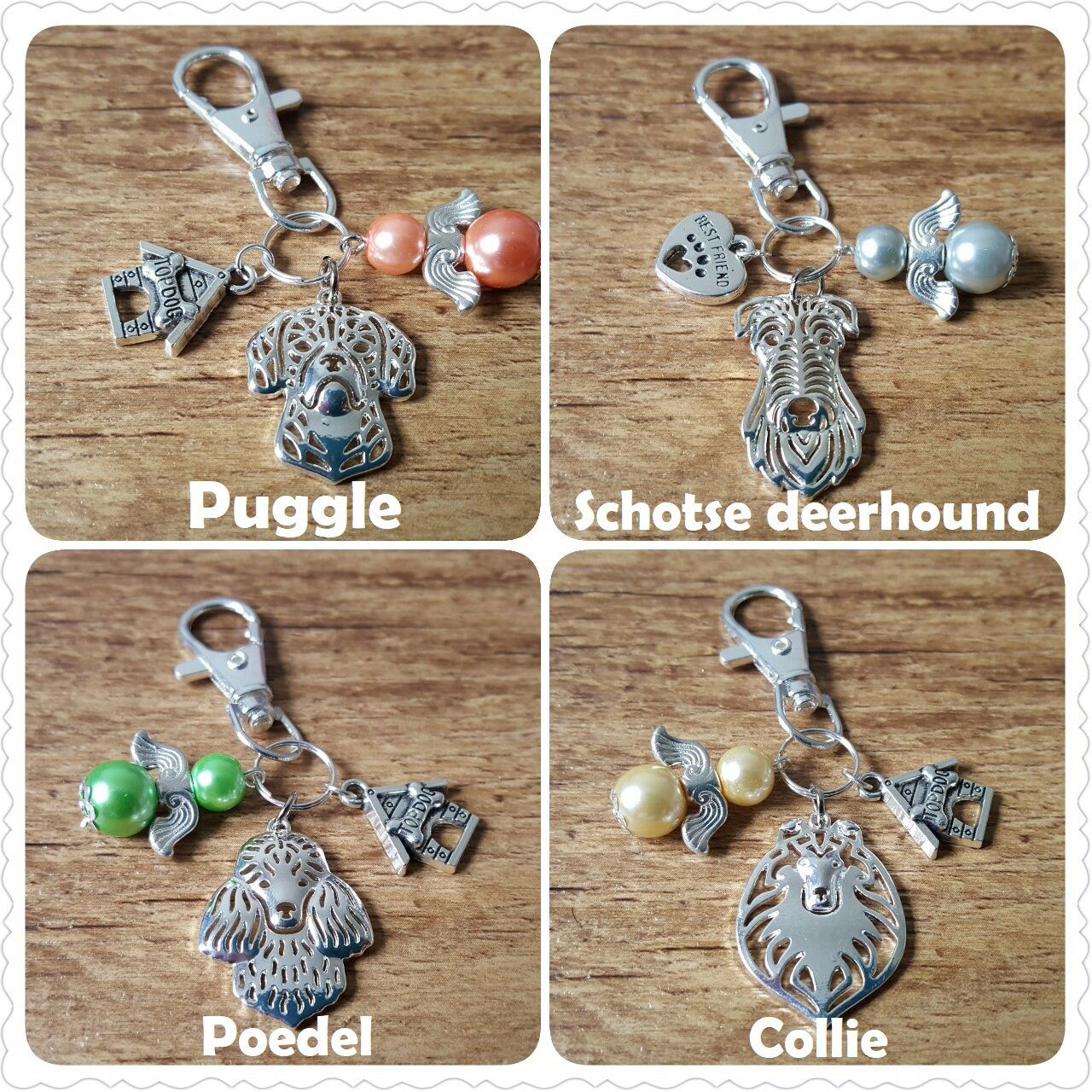 Sleutelhanger Finse lappenhond silver plated met guardian lucky angel NIEUW - Afbeelding 7