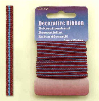 Decorative Ribbon 3mmx5mtr Multi Bordeaux 12101-0118 - 0
