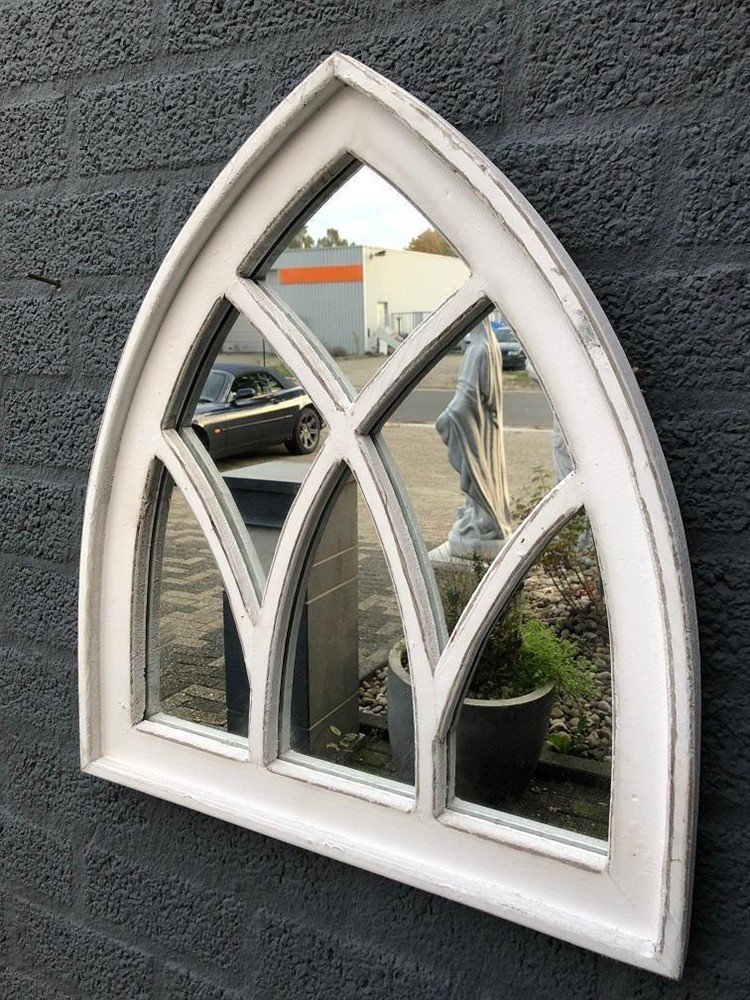 Spiegel venster met houten frame in white wash , fraai!! - nr. 1
