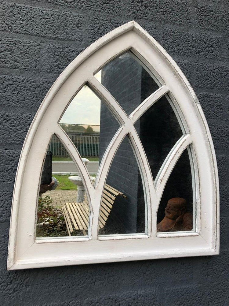 Spiegel venster met houten frame in white wash , fraai!! - Afbeelding 4