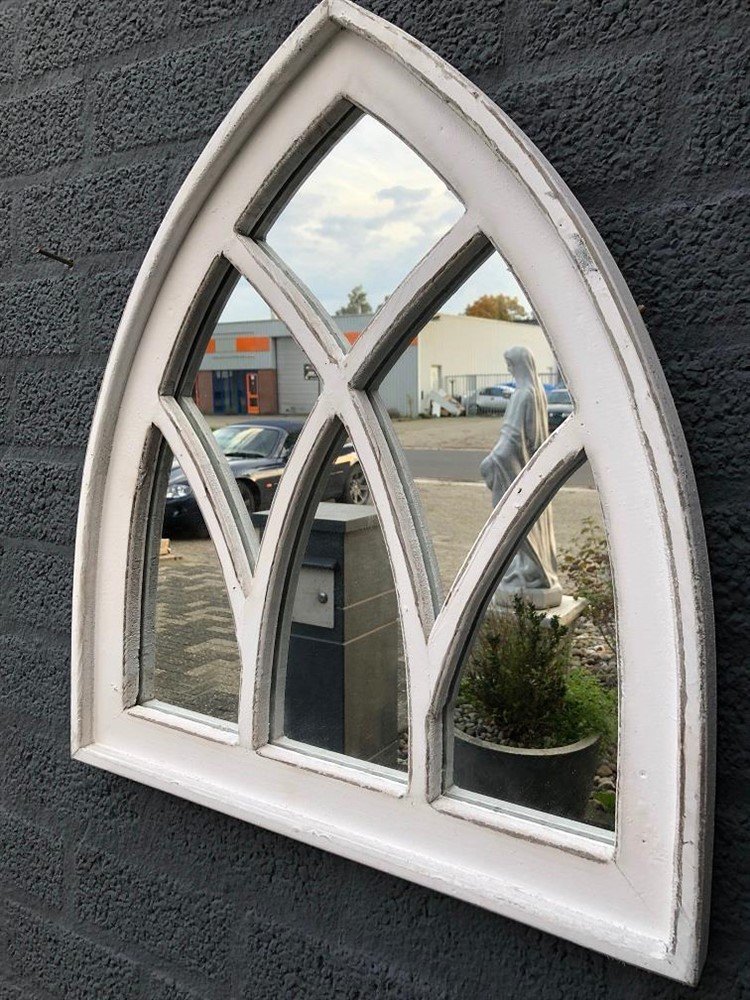 Spiegel venster met houten frame in white wash , fraai!! - Afbeelding 5