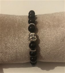 Armband natuursteen zwart Boeddha 