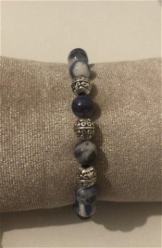 Armband natuursteen blauw zilveren kralen - 0