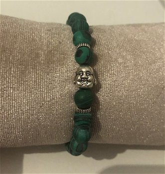 Armband natuursteen mat groen boeddha - 0