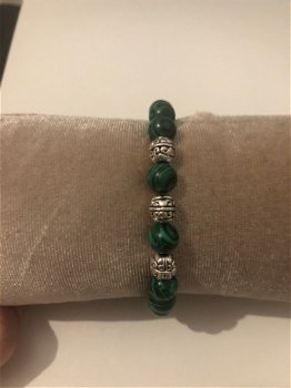 Armband natuursteen groen zilveren kralen - 0