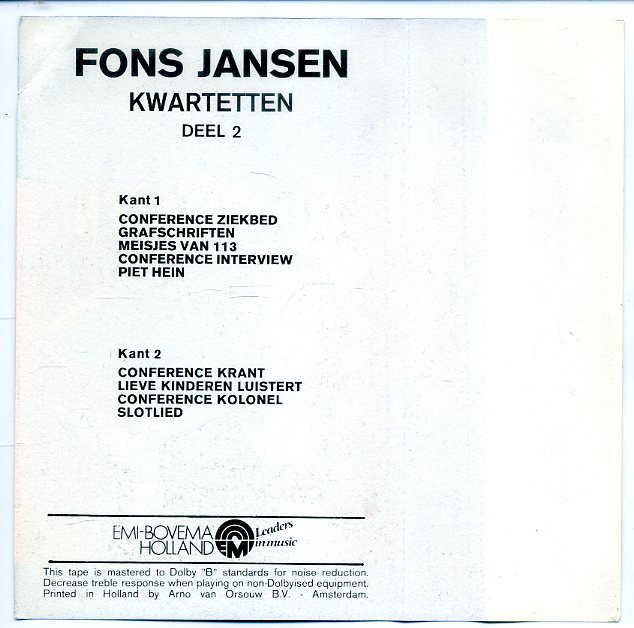 Fons Jansen Kwartetten 1 & 2 23 nrs cassette 1977 ZGAN - Afbeelding 5
