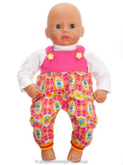 Annabel 36 cm Salopette setje roze/geel/oranje/ecru