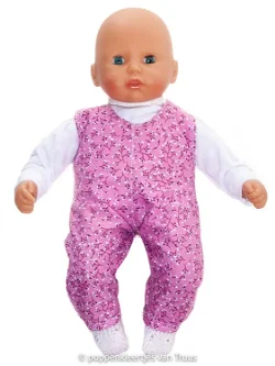 Annabel 36 cm Salopette setje roze/wit