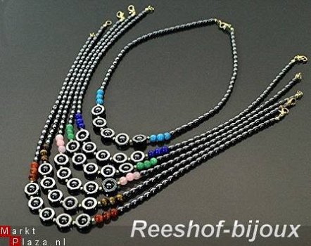 Mooie stoere Hermatiet ketting met edelsteentjes! - 2