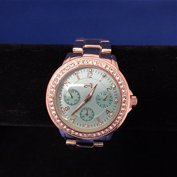 Rose gold horloge met mint groene wijzerplaat - 0