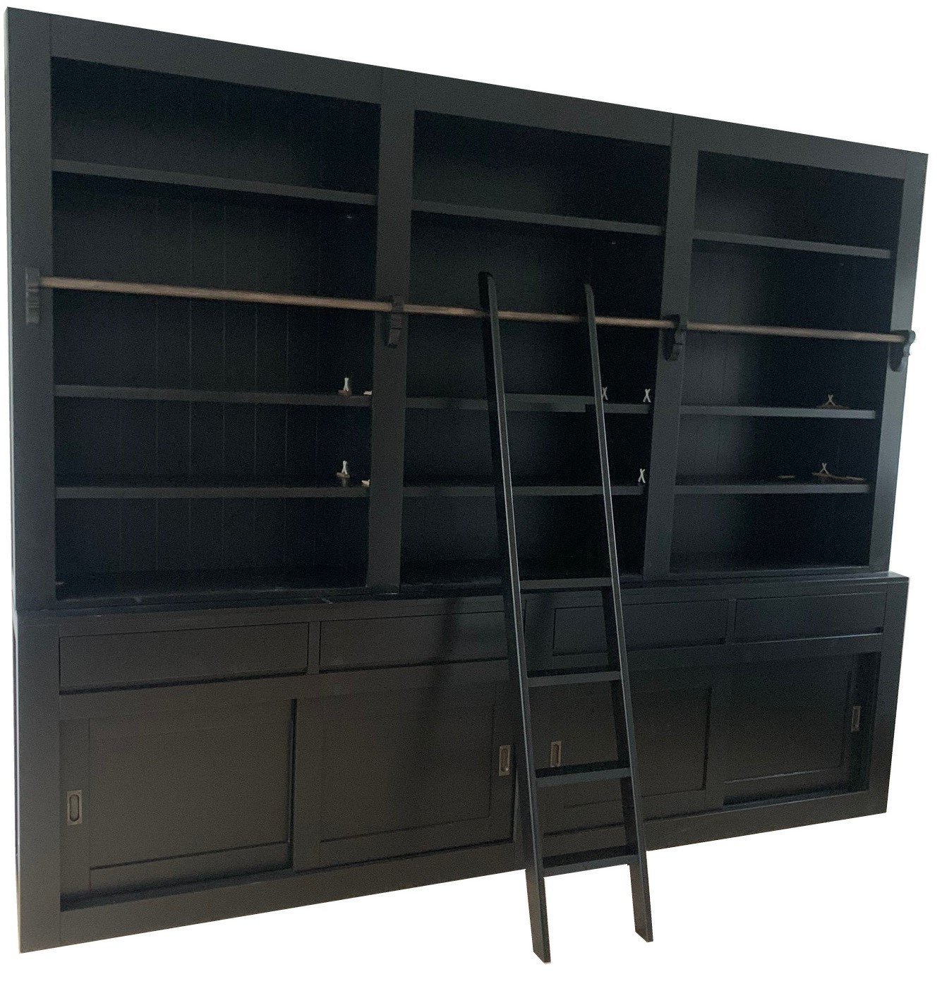 Boekenkast Design zwart – zwart met trap 300 x 50/40 x 240cm - nr. 1