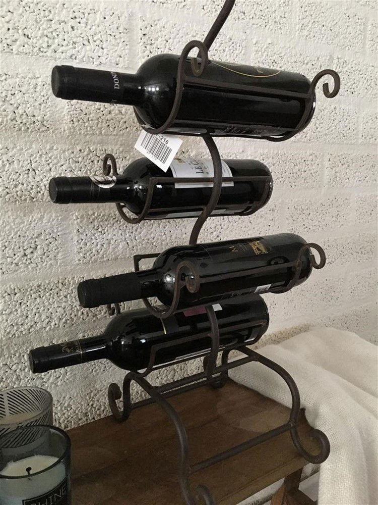 Wijnrek tafelmodel smeedijzer, rustiek bruin, 4 flessen. - Afbeelding 6