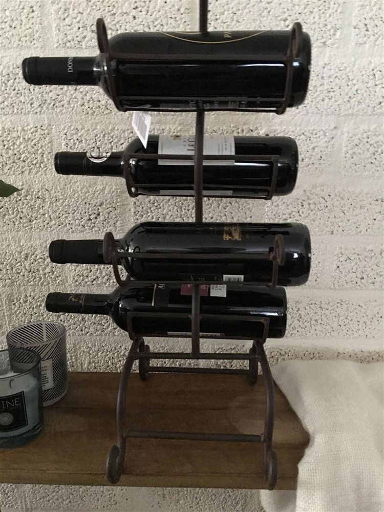 Wijnrek tafelmodel smeedijzer, rustiek bruin, 4 flessen. - Afbeelding 7