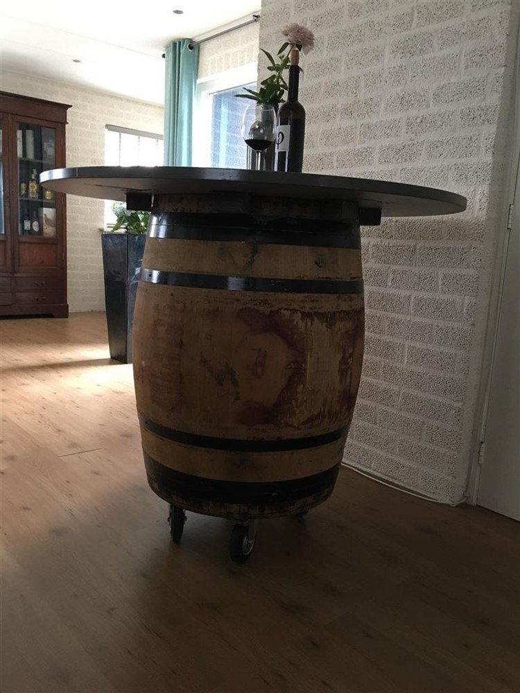 Wijnvat hout, origineel uit Frankrijk, als statafel! - Afbeelding 4