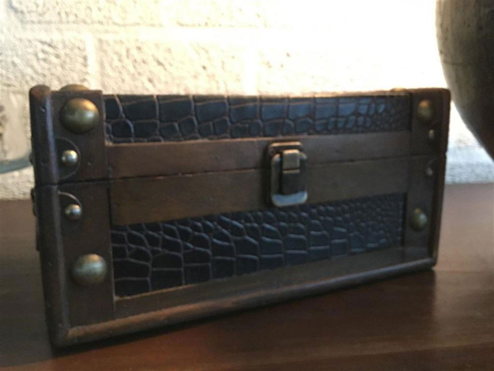 1 houten kist, collectebus, hout en leer, prachtig - Afbeelding 2