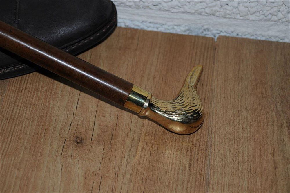 Mooie messing-hardhouten schoenlepel met eendenhoofd - Afbeelding 2