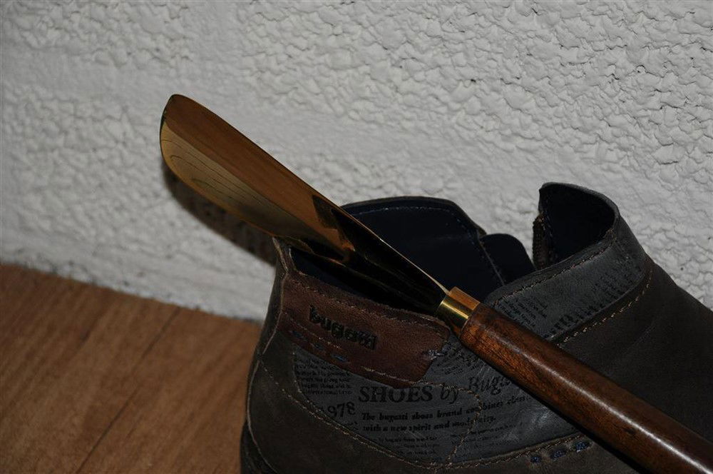 Mooie messing-hardhouten schoenlepel met eendenhoofd - Afbeelding 3