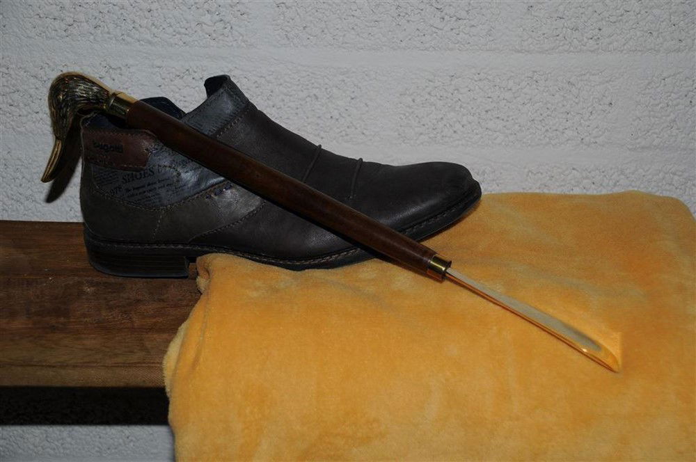 Mooie messing-hardhouten schoenlepel met eendenhoofd - Afbeelding 5