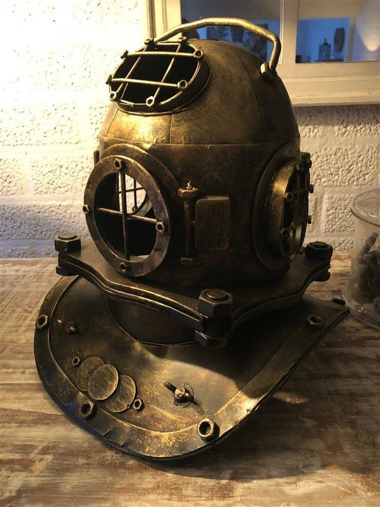Nautistische brass-messing-look duikhelm XL, prachtig!! - Afbeelding 2