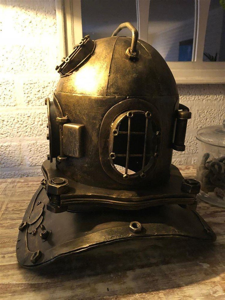 Nautistische brass-messing-look duikhelm XL, prachtig!! - Afbeelding 3