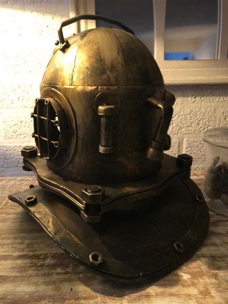 Nautistische brass-messing-look duikhelm XL, prachtig!! - Afbeelding 4